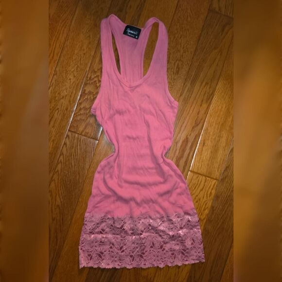 Coquette Pink Rib Knit Camisole Top Lace Hem - Picture 1 of 5